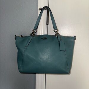 Coach Kelsey Satchel Pebble Leather Bag In Turquoise